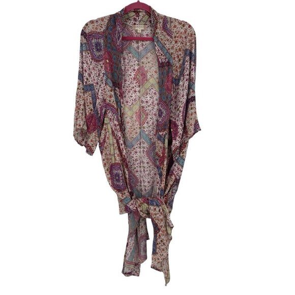 Altar'd State Paisley Kimono Patchwork Size Medium Boho Tie Front - Picture 2 of 10